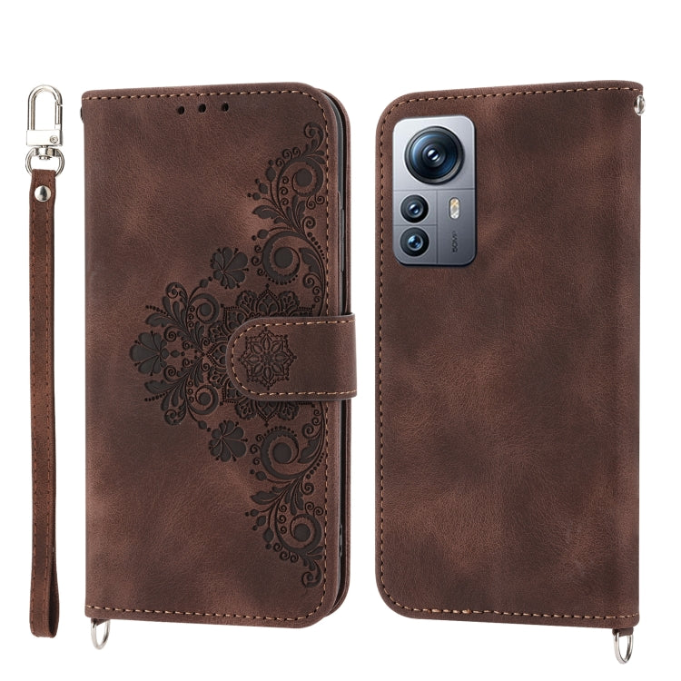 For Xiaomi 12 Lite Skin-feel Flowers Embossed Wallet Leather Phone Case