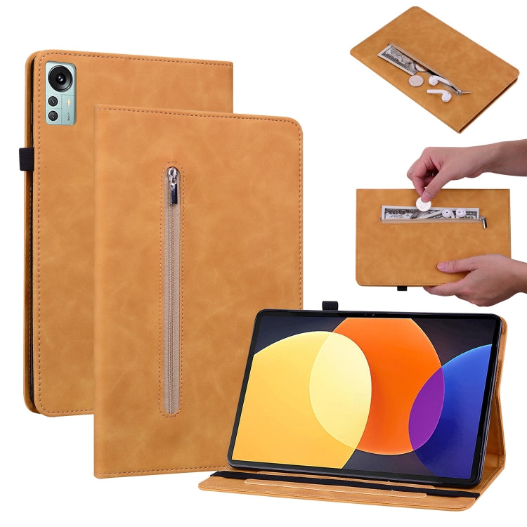 For Xiaomi Pad 5 Pro 12.4 Skin Feel Solid Color Zipper Leather Tablet Case
