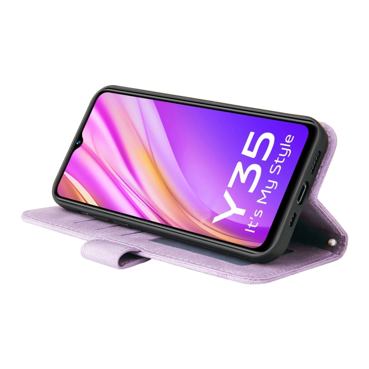 For vivo Y35 4G / Y22s / Y22 Skin Feel Life Tree Metal Button Leather Phone Case