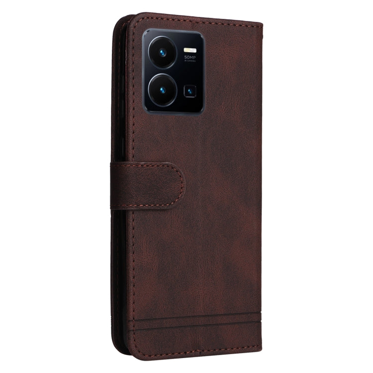 For vivo Y35 4G / Y22s / Y22 Skin Feel Life Tree Metal Button Leather Phone Case