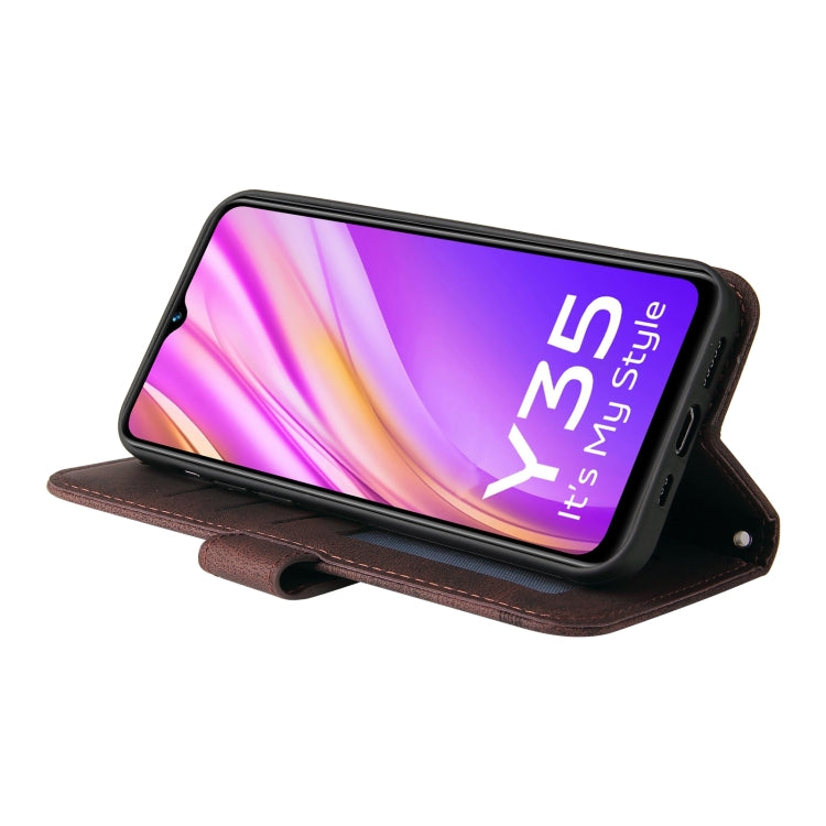 For vivo Y35 4G / Y22s / Y22 Skin Feel Life Tree Metal Button Leather Phone Case