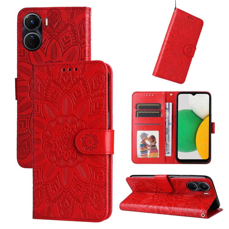For vivo Y16 / Y02s Embossed Sunflower Leather Phone Case