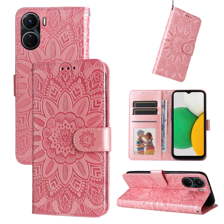 For vivo Y16 / Y02s Embossed Sunflower Leather Phone Case