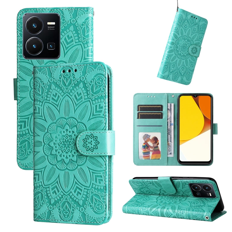 For vivo Y35 4G / Y22s / Y22 Embossed Sunflower Leather Phone Case