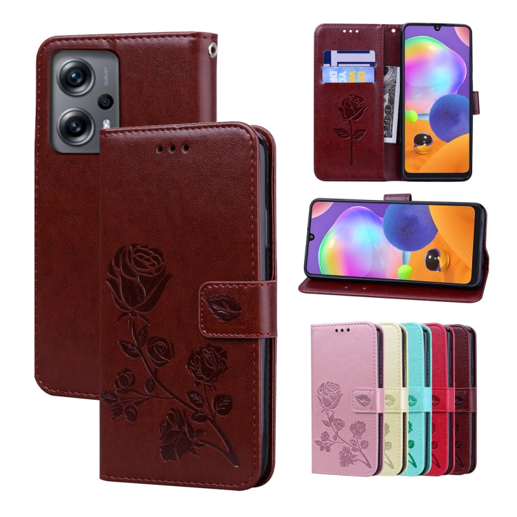 For Xiaomi Redmi Note 11T Pro 5G Rose Embossed Flip PU Leather Phone Case