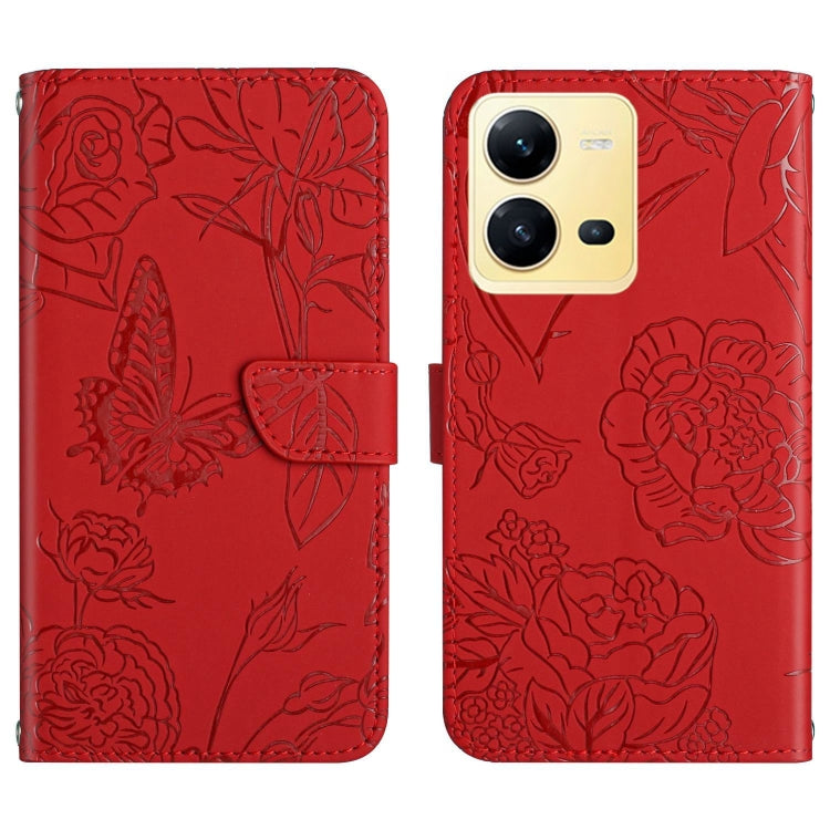 For vivo X80 Lite/V25 5G HT03 Skin Feel Butterfly Embossed Flip Leather Phone Case