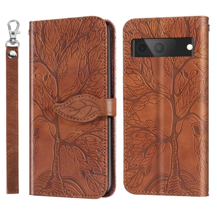 For Google Pixel 7 Life Tree Embossing Pattern Horizontal Flip Leather Phone Case