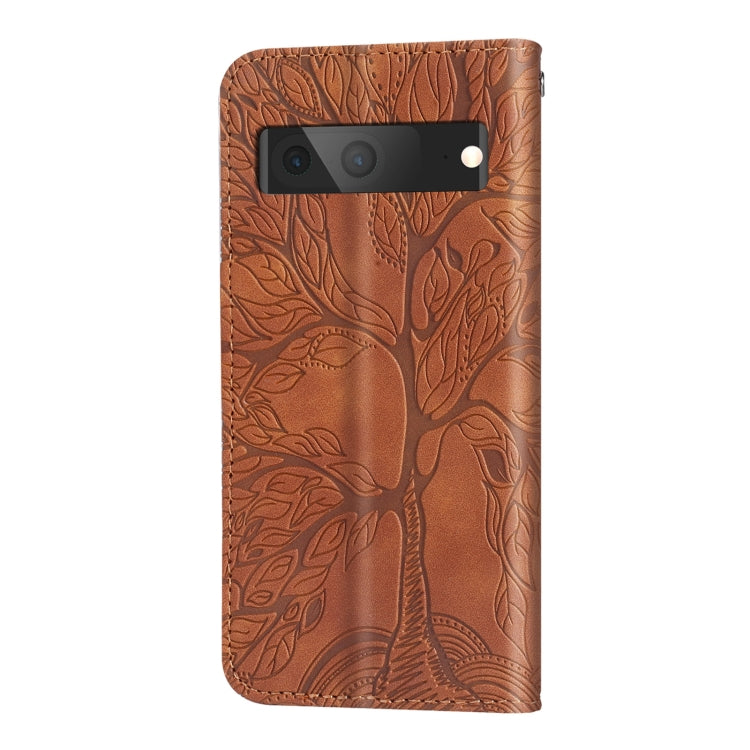 For Google Pixel 7 Life Tree Embossing Pattern Horizontal Flip Leather Phone Case