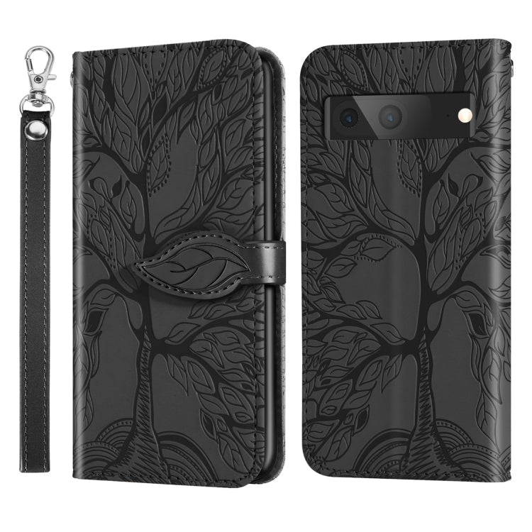For Google Pixel 7 Life Tree Embossing Pattern Horizontal Flip Leather Phone Case