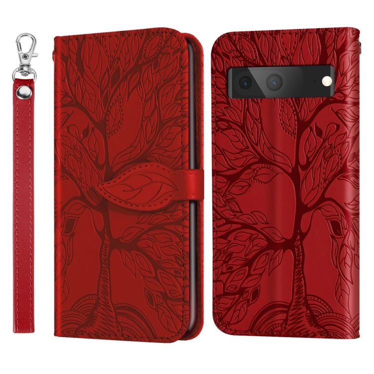 For Google Pixel 7 Life Tree Embossing Pattern Horizontal Flip Leather Phone Case