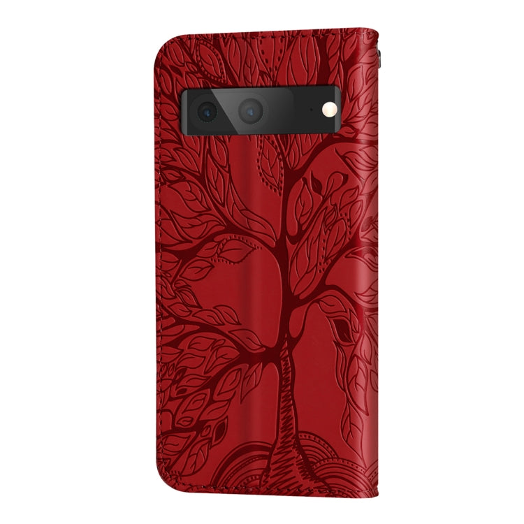For Google Pixel 7 Life Tree Embossing Pattern Horizontal Flip Leather Phone Case