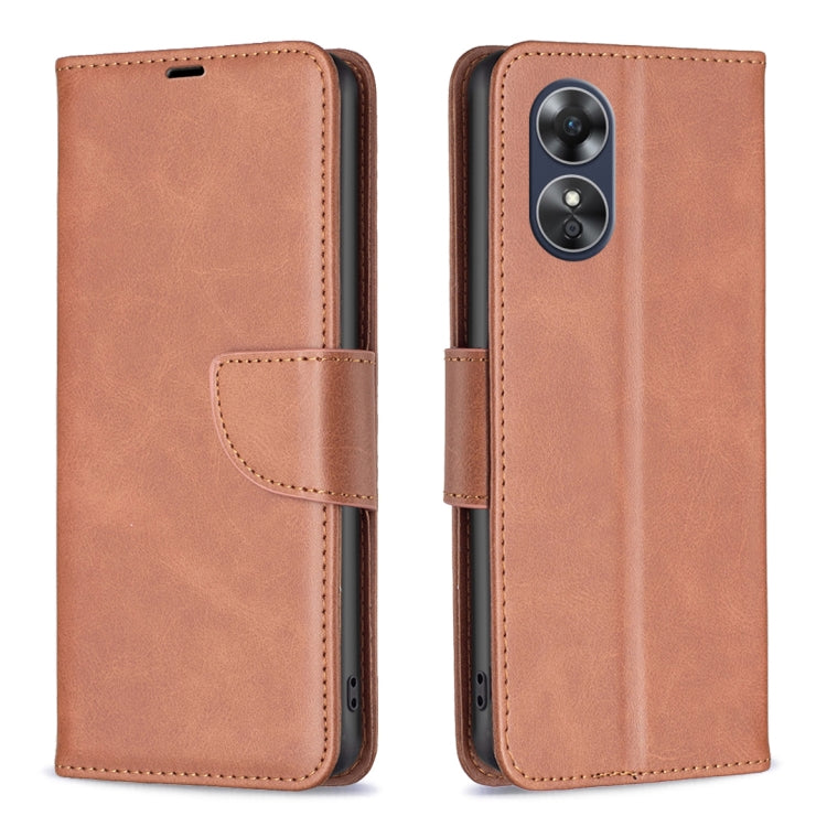 For OPPO A17 Lambskin Texture Leather Phone Case