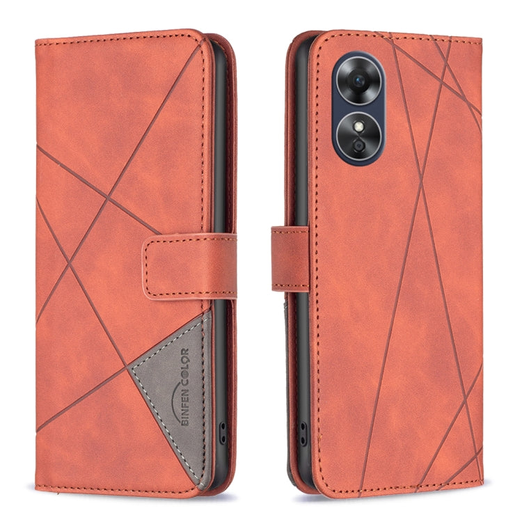 For OPPO A17 Magnetic Buckle Rhombus Texture Leather Phone Case