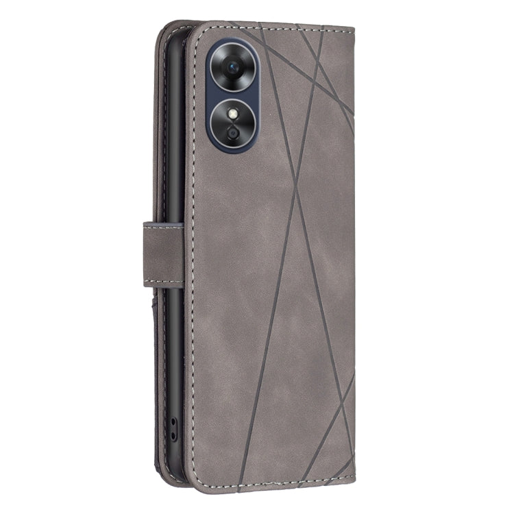 For OPPO A17 Magnetic Buckle Rhombus Texture Leather Phone Case