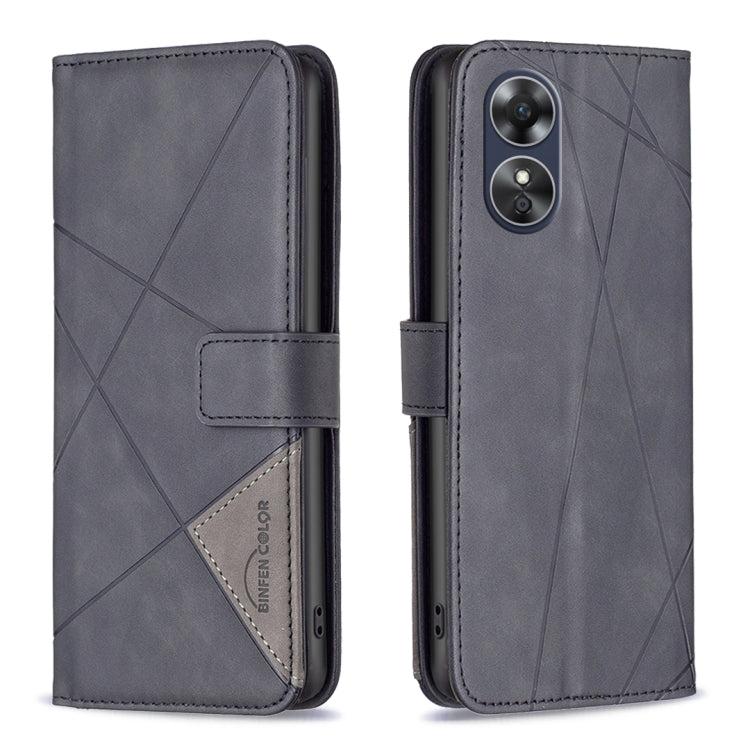 For OPPO A17 Magnetic Buckle Rhombus Texture Leather Phone Case