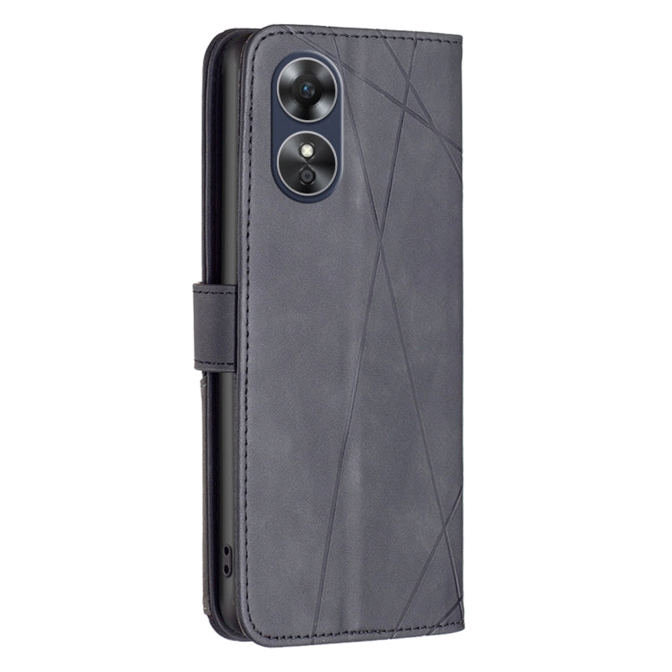 For OPPO A17 Magnetic Buckle Rhombus Texture Leather Phone Case