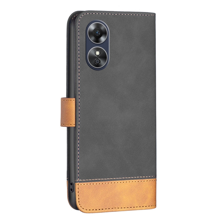 For OPPO A17 BF11 Color Matching Skin Feel Leather Phone Case