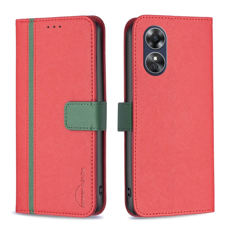 For OPPO A17 BF13 Color Matching Cross Texture Leather Phone Case