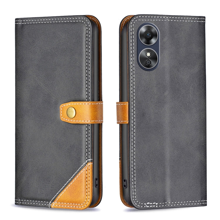 For OPPO A17 Color Matching Double Sewing Thread Leather Phone Case