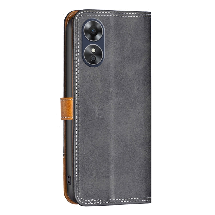 For OPPO A17 Color Matching Double Sewing Thread Leather Phone Case