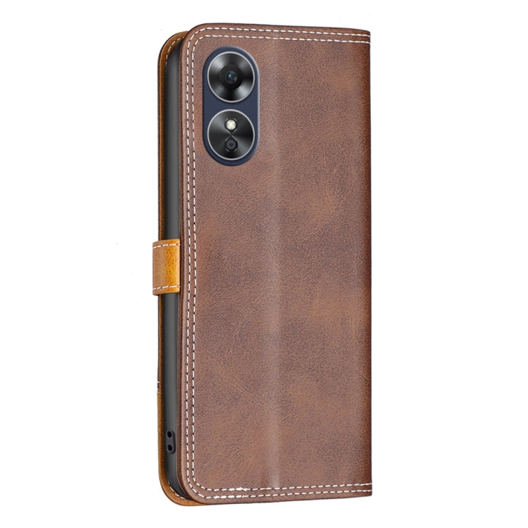 For OPPO A17 Color Matching Double Sewing Thread Leather Phone Case