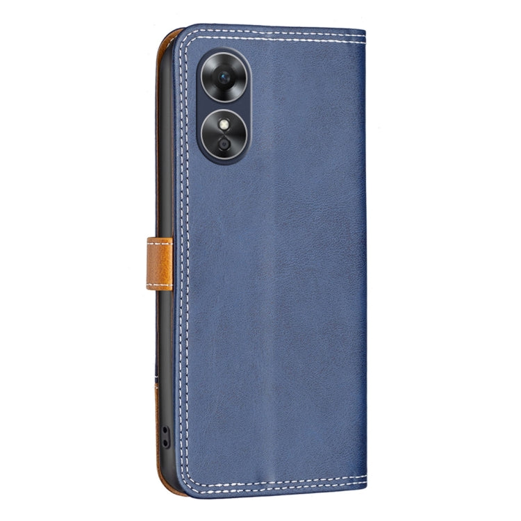 For OPPO A17 Color Matching Double Sewing Thread Leather Phone Case