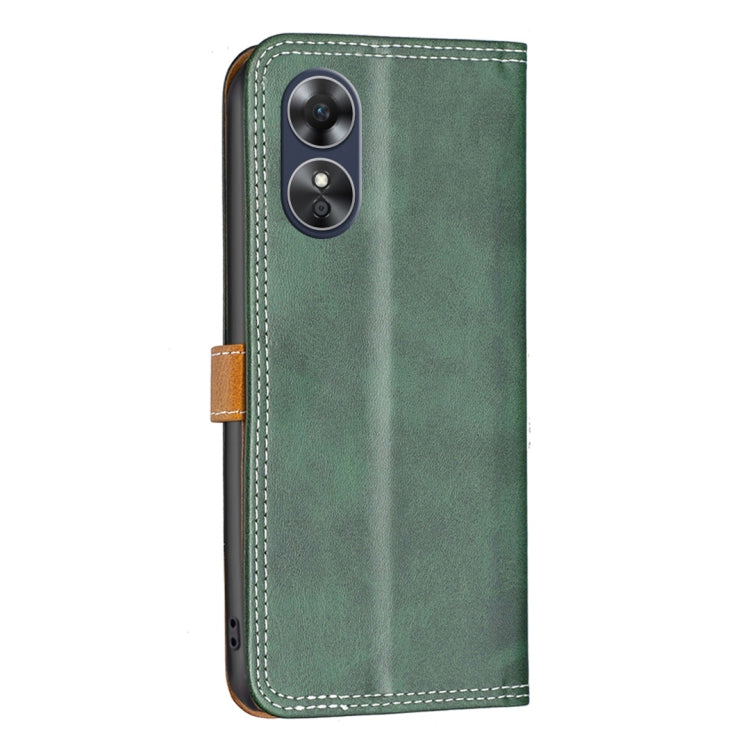 For OPPO A17 Color Matching Double Sewing Thread Leather Phone Case