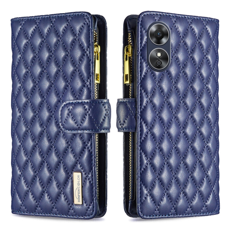 For OPPO A17 Diamond Lattice Zipper Wallet Leather Flip Phone Case