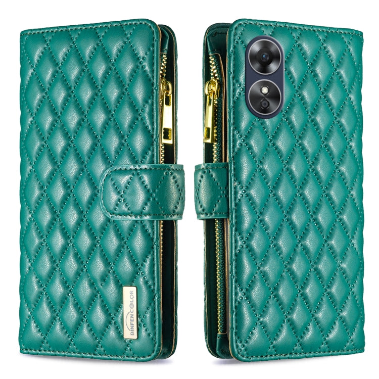 For OPPO A17 Diamond Lattice Zipper Wallet Leather Flip Phone Case