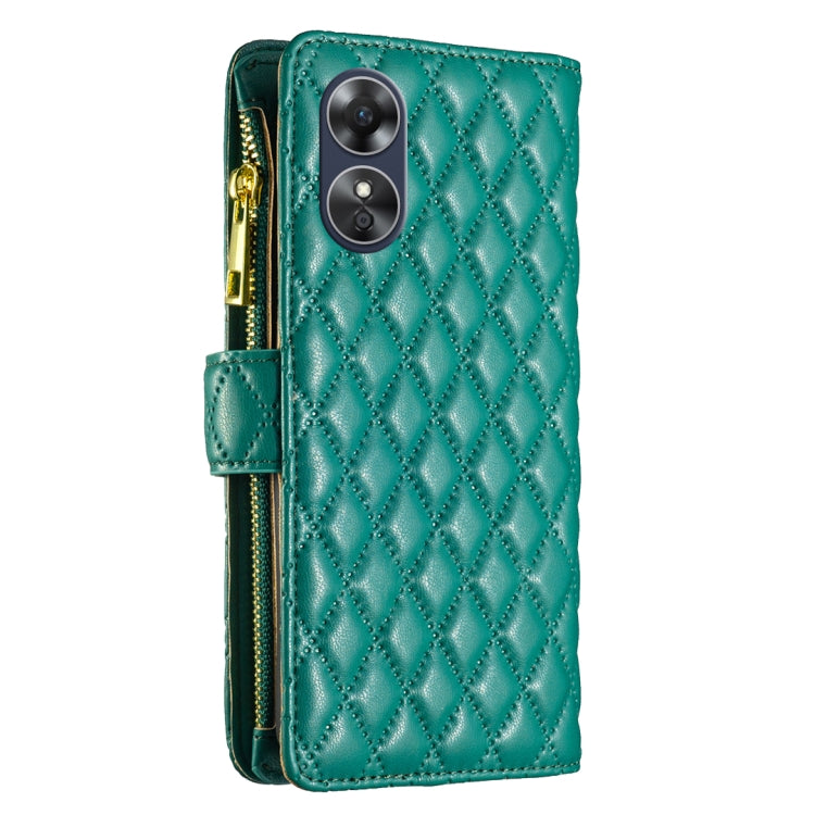 For OPPO A17 Diamond Lattice Zipper Wallet Leather Flip Phone Case