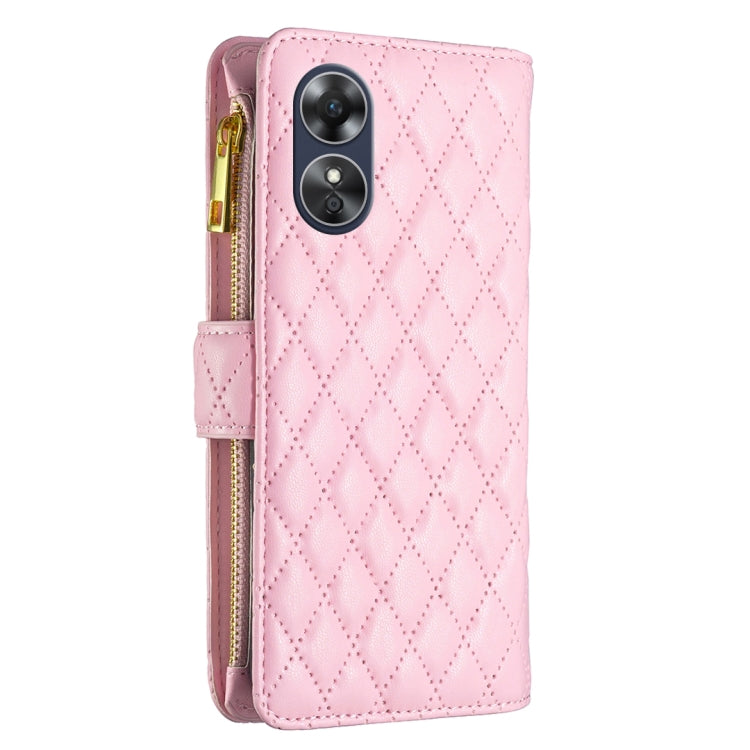 For OPPO A17 Diamond Lattice Zipper Wallet Leather Flip Phone Case