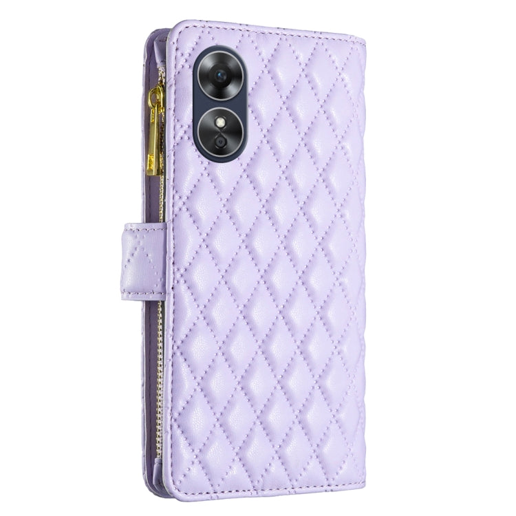 For OPPO A17 Diamond Lattice Zipper Wallet Leather Flip Phone Case