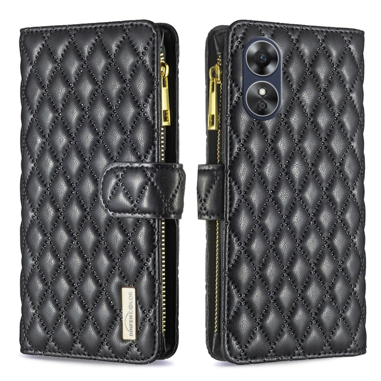 For OPPO A17 Diamond Lattice Zipper Wallet Leather Flip Phone Case