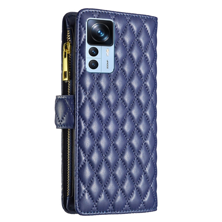 For Xiaomi 12T / 12T Pro / Redmi K50 Ultra Diamond Lattice Zipper Wallet Leather Flip Phone Case