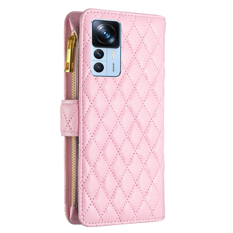 For Xiaomi 12T / 12T Pro / Redmi K50 Ultra Diamond Lattice Zipper Wallet Leather Flip Phone Case