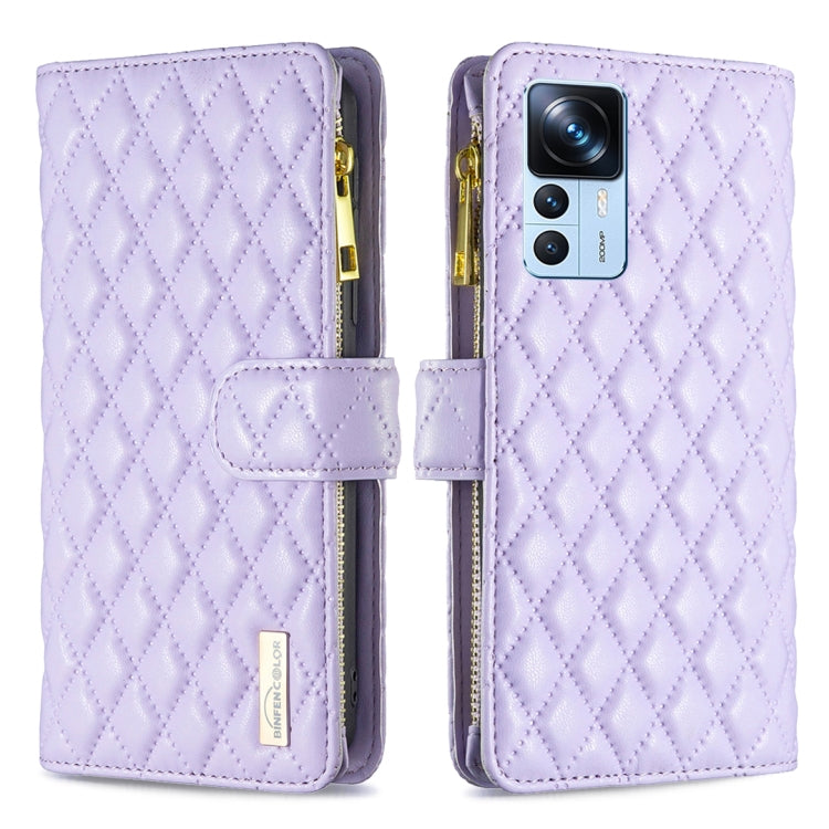 For Xiaomi 12T / 12T Pro / Redmi K50 Ultra Diamond Lattice Zipper Wallet Leather Flip Phone Case