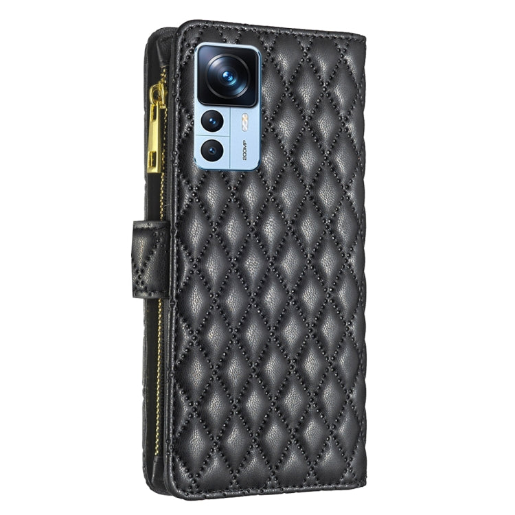 For Xiaomi 12T / 12T Pro / Redmi K50 Ultra Diamond Lattice Zipper Wallet Leather Flip Phone Case