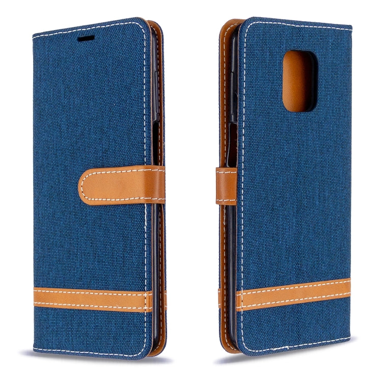 For Xiaomi Redmi Note 9S / Note 9 Pro / Note 9 Pro Max Color Matching Denim Texture Horizontal Flip Leather Case with Holder & Card Slots & Wallet & Lanyard