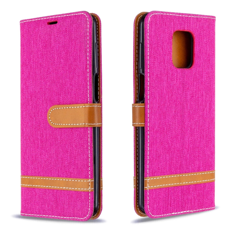 For Xiaomi Redmi Note 9S / Note 9 Pro / Note 9 Pro Max Color Matching Denim Texture Horizontal Flip Leather Case with Holder & Card Slots & Wallet & Lanyard