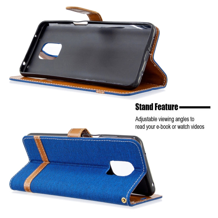 For Xiaomi Redmi Note 9S / Note 9 Pro / Note 9 Pro Max Color Matching Denim Texture Horizontal Flip Leather Case with Holder & Card Slots & Wallet & Lanyard