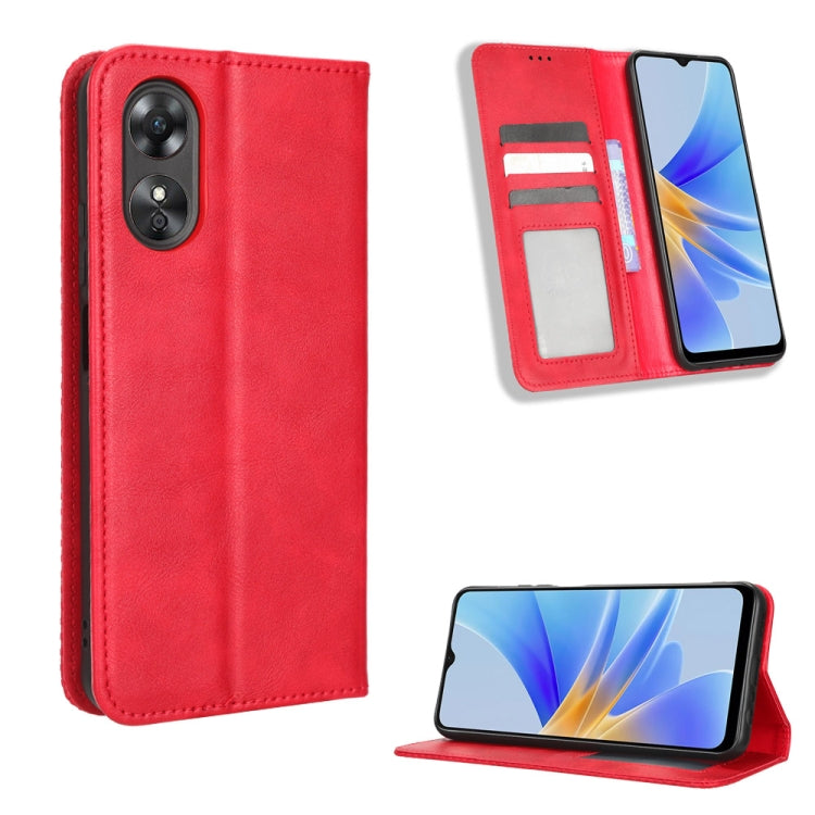 For OPPO A17 Magnetic Buckle Retro Texture Leather Phone Case