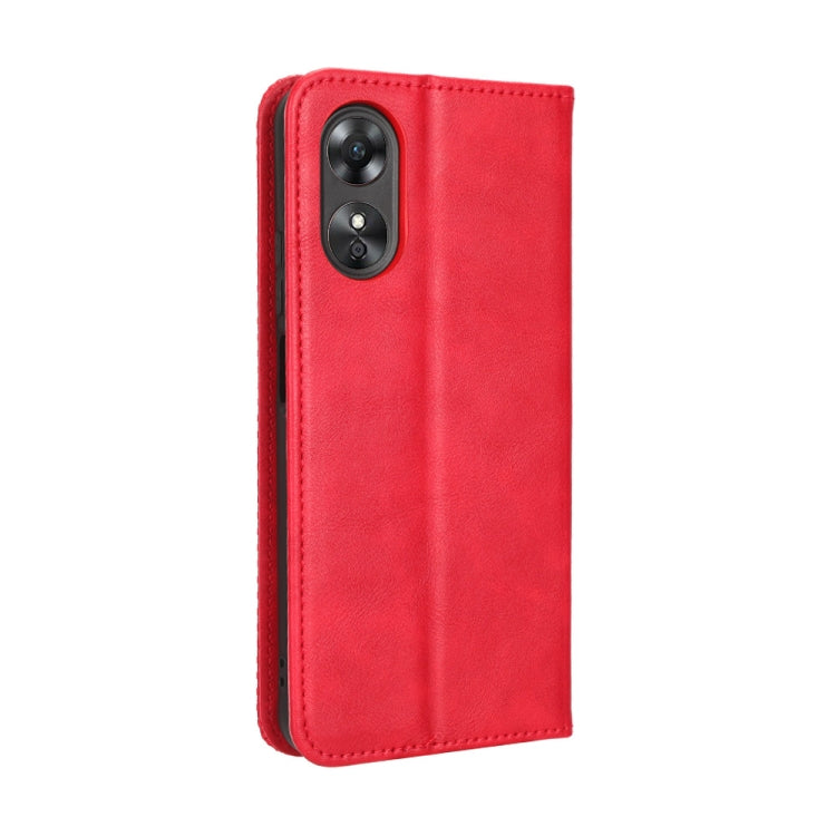 For OPPO A17 Magnetic Buckle Retro Texture Leather Phone Case