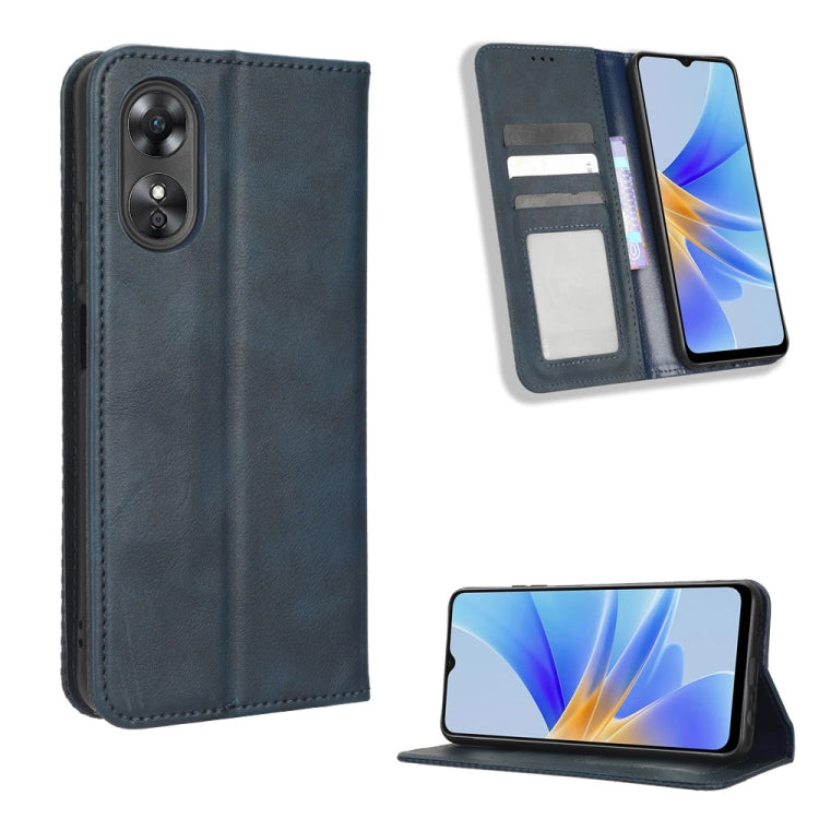 For OPPO A17 Magnetic Buckle Retro Texture Leather Phone Case
