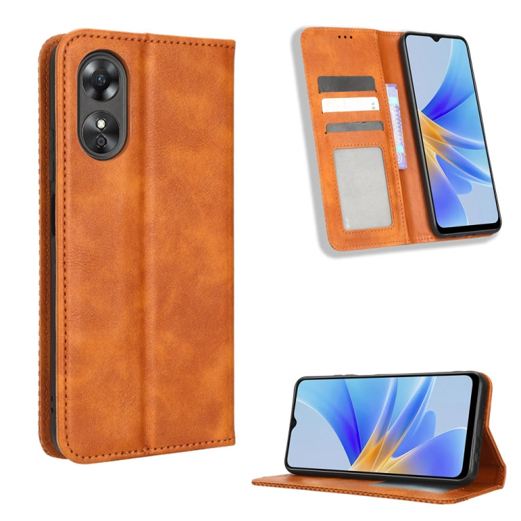 For OPPO A17 Magnetic Buckle Retro Texture Leather Phone Case