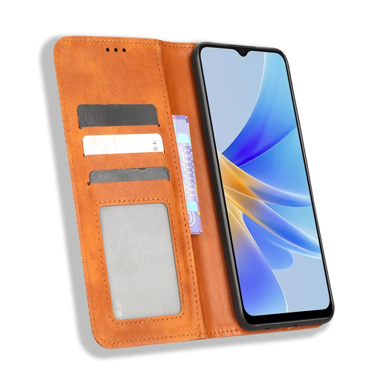 For OPPO A17 Magnetic Buckle Retro Texture Leather Phone Case