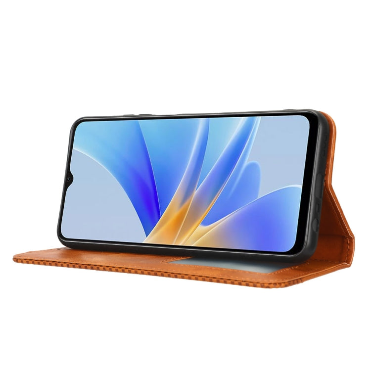 For OPPO A17 Magnetic Buckle Retro Texture Leather Phone Case