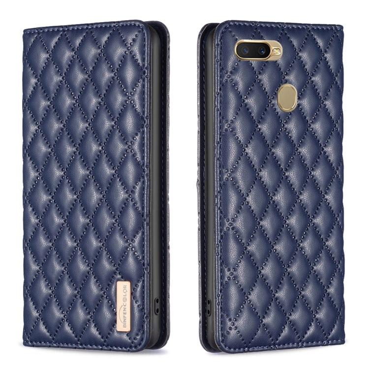 For OPPO A7 Diamond Lattice Magnetic Leather Flip Phone Case