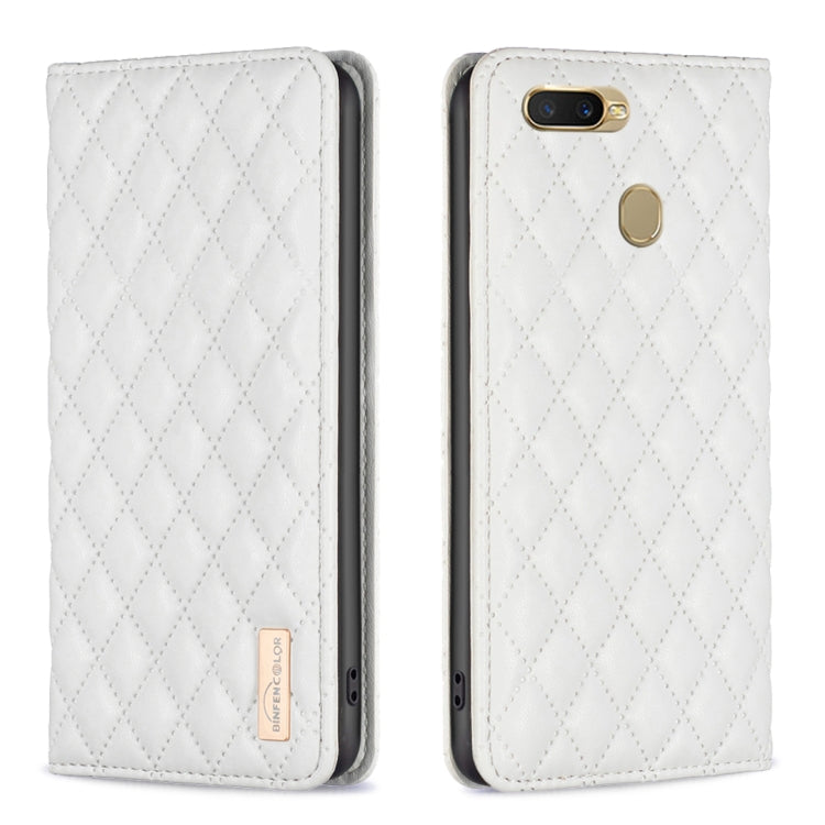 For OPPO A7 Diamond Lattice Magnetic Leather Flip Phone Case
