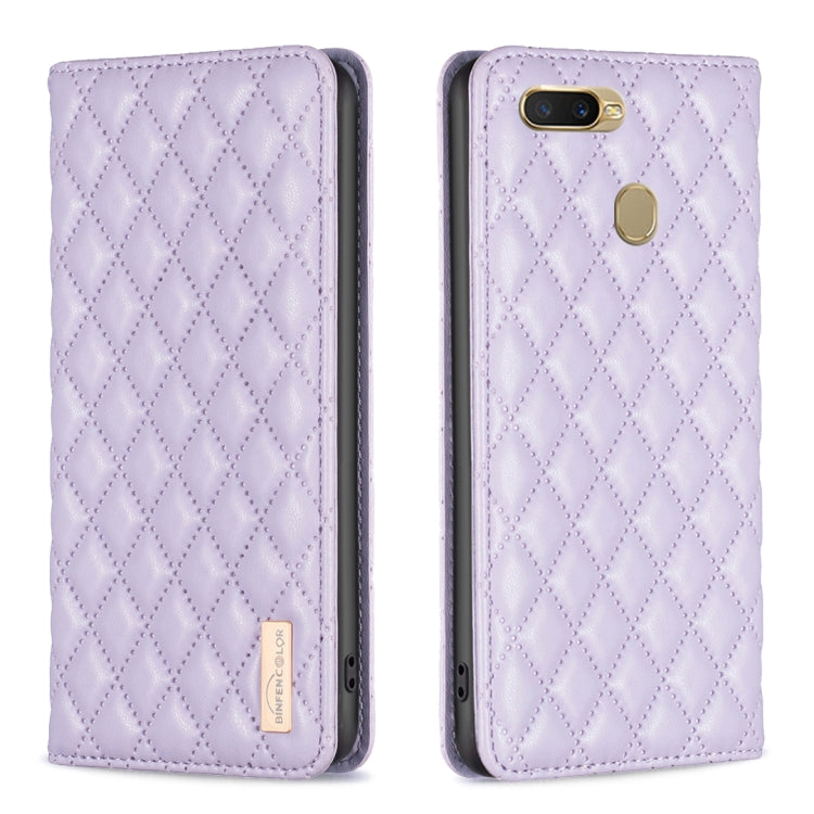For OPPO A7 Diamond Lattice Magnetic Leather Flip Phone Case