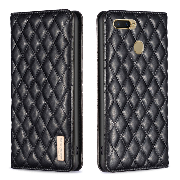 For OPPO A7 Diamond Lattice Magnetic Leather Flip Phone Case